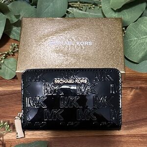 Michael Kors Glossy Black Wallet with Gold Accents